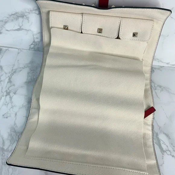 Valentino Garavani Red travel Jewelry Clutch with Silver Studs - Picture 5 of 16